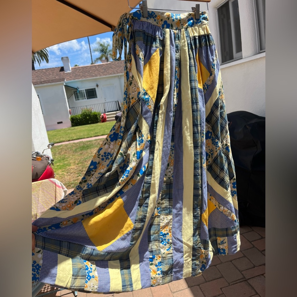 Handmade 70s patchwork maxi wrap skirt